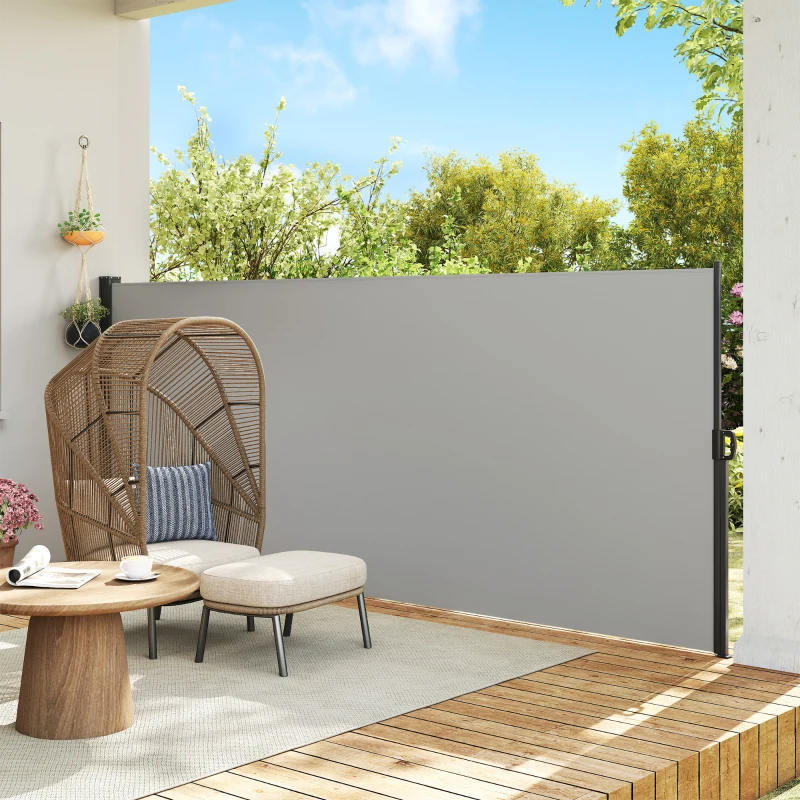 Outsunny Store latéral Brise-Vue paravent rétractable dim. 4L x 1,60H m alu. Polyester Anti-UV Haute densité 180 g/m² Gris