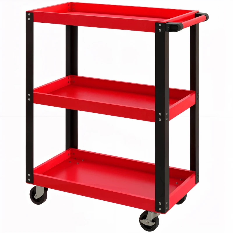 HOMCOM Werkzeugwagen mit 3 Ebenen, Metallrahmen, 120 kg Belastbarkeit, Rollen, Griff, Rot