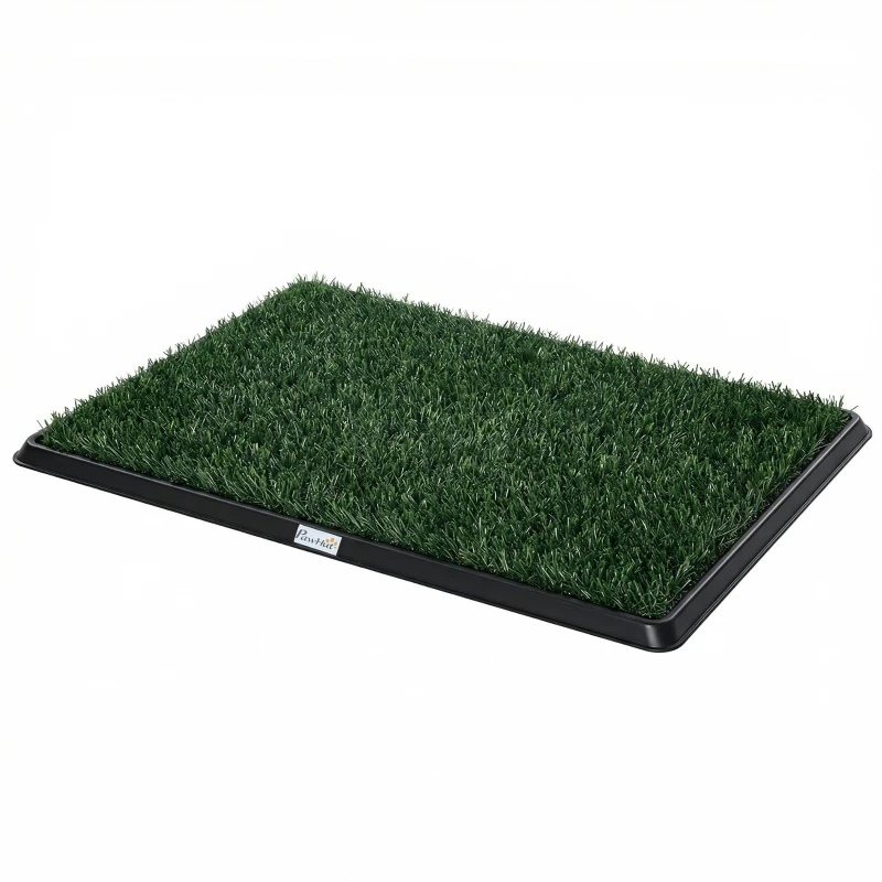 PawHut Hundetoilette 76 x 50,5 cm Hundeklo mit 2 Kunstrasen waschbar Welpentoilette für Hunde für Balkon Zuhause Schwarz+Grün