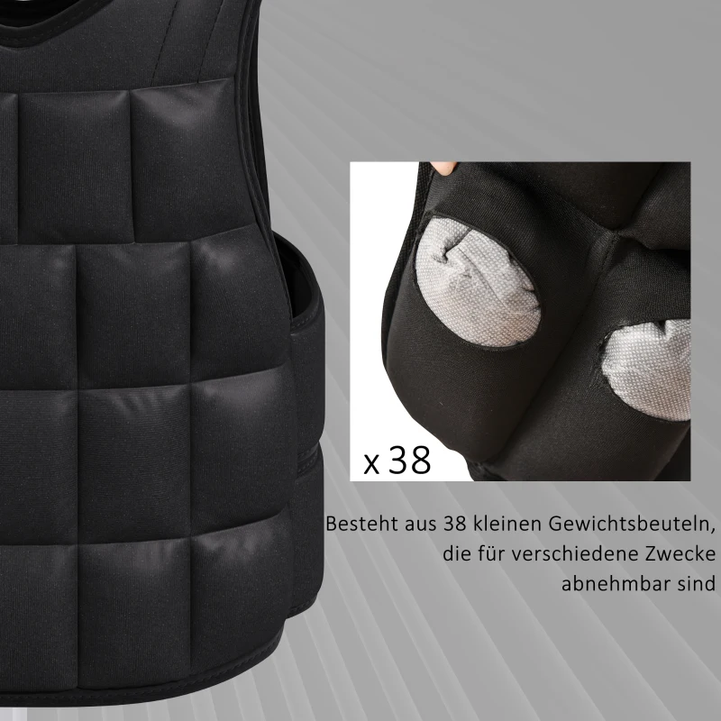 HOMCOM Gewichtsweste 20 KG verstellbare Trainingsweste mit herausnehmenbar Gewichten Schwarz