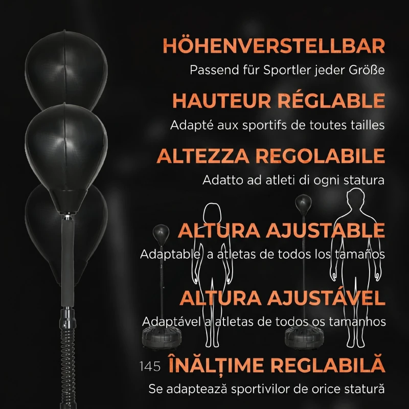 SPORTNOW Punching Ball de Podea cu Bază Reumplută și Ventuze, Înălțime Reglabilă 145-180 cm, Negru
