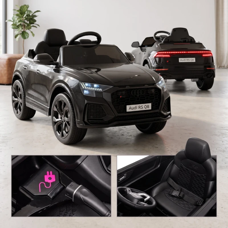 HOMCOM Mașină Electrică pentru Copii Audi RS Q8, 6V, 2 Motoare, Telecomandă, PP, 101x62x51 cm, Negru