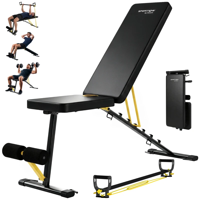 SPORTNOW Adjustable Weight Bench, 300kg Incline Decline Flat Foldable Bench Press with 7 Backrest Positions and Resistance Bands