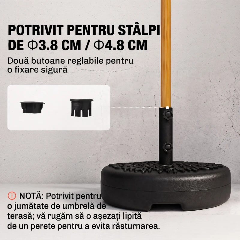 Outsunny Bază pentru Umbrelă Semicirculară, Umplere cu Nisip sau Apă, pentru Stâlpi de 38-48 mm, Negru