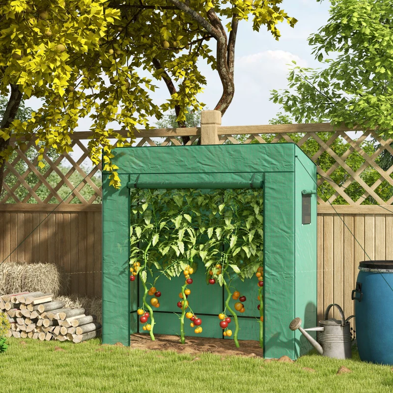 Outsunny Tomatengewächshaus Foliengewächshaus mit Rolltor Mesh-Fenster Schrägdach 196 x 77 x 197 cm Grün