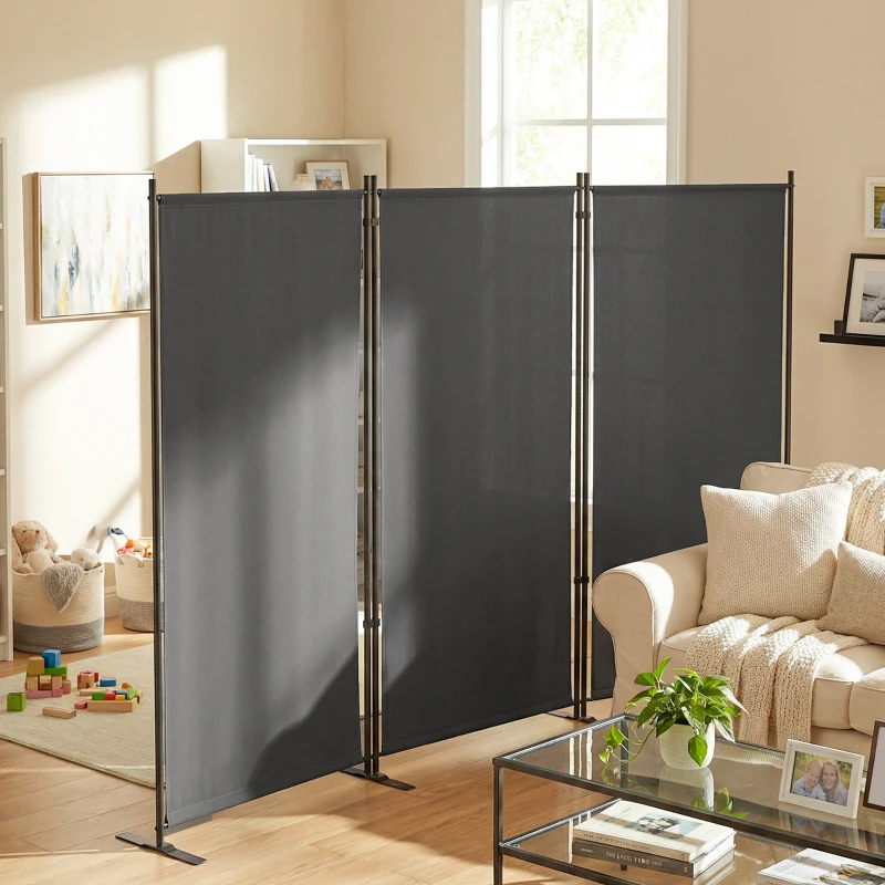Outsunny Biombo Plegable de 3 Paneles 260x180 cm Biombo Separador de Ambientes con Soporte de Metal UPF 30+ Gris Oscuro