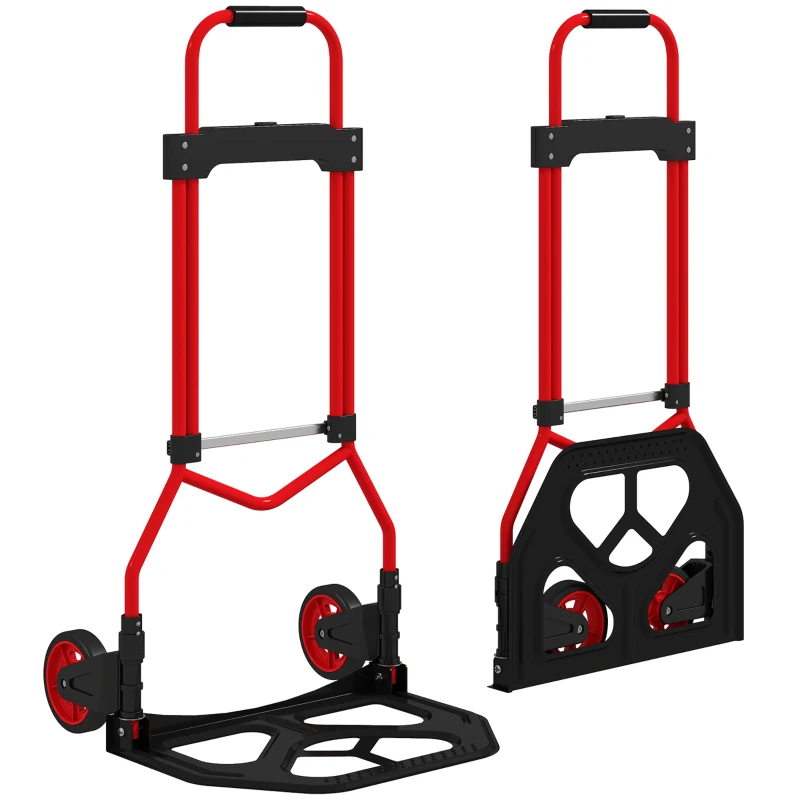 HOMCOM Cărucior de Transport cu Mâner Telescopic, Capacitate 60 kg, Cadru din Oțel, Roșu