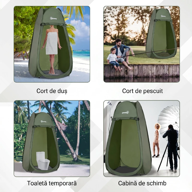 Outsunny Cort de Duș Pop Up Impermeabil din Poliester și Plastic, 100x100x185 cm, Verde Militar
