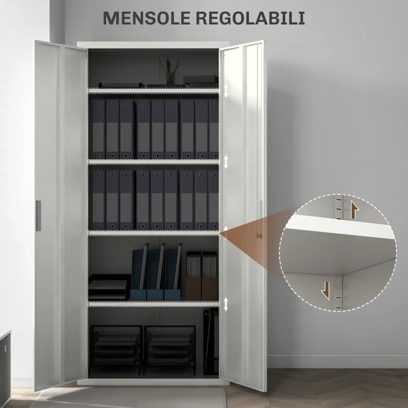 HOMCOM Armadio da Ufficio a 5 Livelli con 4 Ripiani Regolabili, in Acciaio, 80x40x180 cm, Bianco