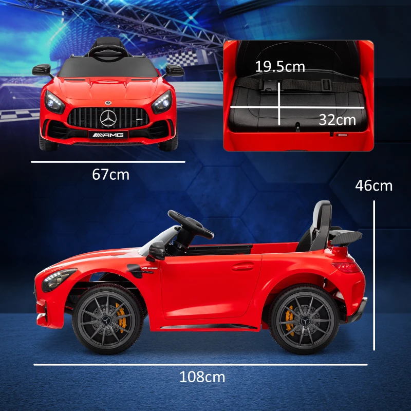 AIYAPLAY Mașină electrică pentru copii Mercedes-AMG GTR, 2 motoare, telecomandă, 3-5 km/h, roșu, 3-6 ani