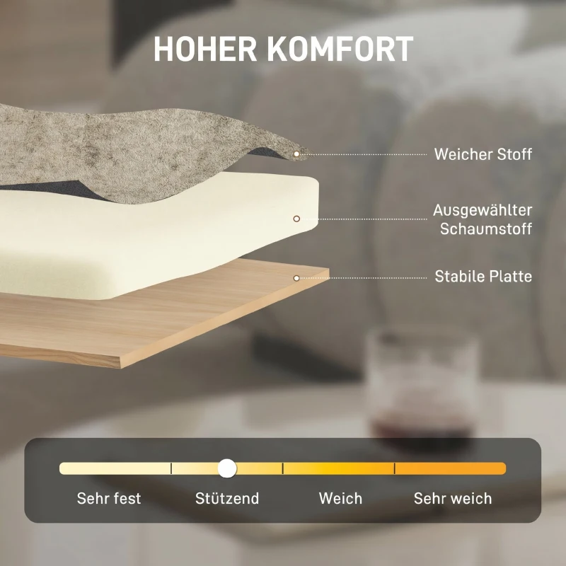 HOMCOM Akzentstuhl, Chenille-Polstersessel mit Massivholzrahmen und Beinen, Hellbraun