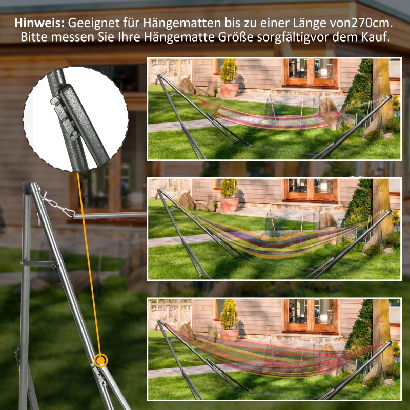 Outsunny 2-in-1 hangmatstandaard, weerbestendig, droogrek, 290 cm x 92 cm x 88 cm, zwart