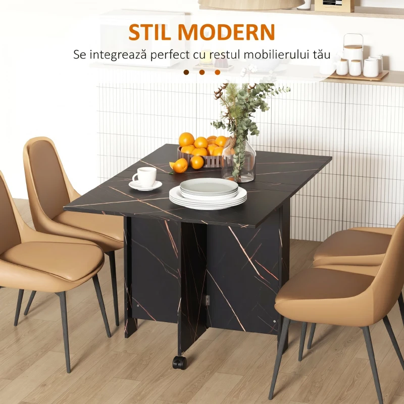 HOMCOM Masă Pliabil Multifuncțional Con Roți E 2 Extensii In Lemn 120x80x73cm