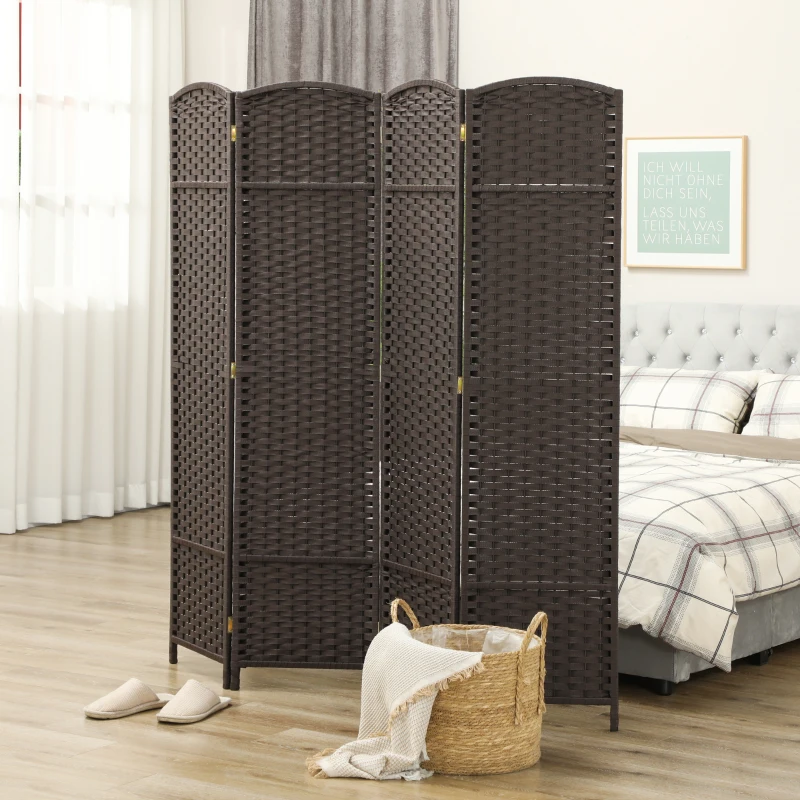 HOMCOM Biombo Separador de Ambientes de 4 Paneles Biombo Plegable 160x170 cm para Salón Dormitorio Oficina Marrón