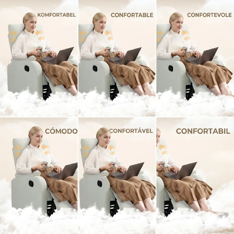 HOMCOM Fotoliu Reclinabil Manual la 60° Extra Căptușit din Material Textil cu Suport pentru Picioare, Crem