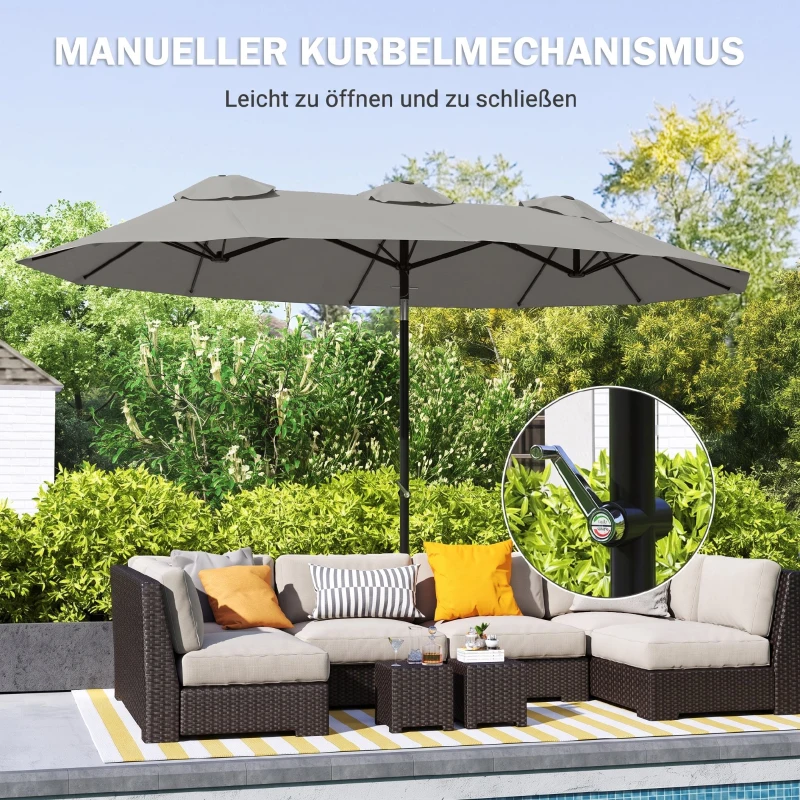 Outsunny parasol, tuinparasol, kantelbaar, met handslinger, winddak, polyester+staal, grijs, 285 x 147 cm