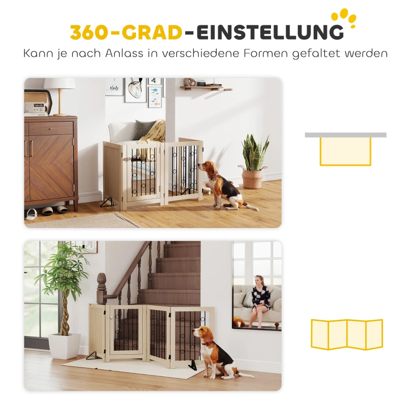 PawHut Freistehendes Haustiertor, Hundegitter mit Tür, 4 Paneele, für Flur, Treppe, Türrahmen, MDF, Stahl