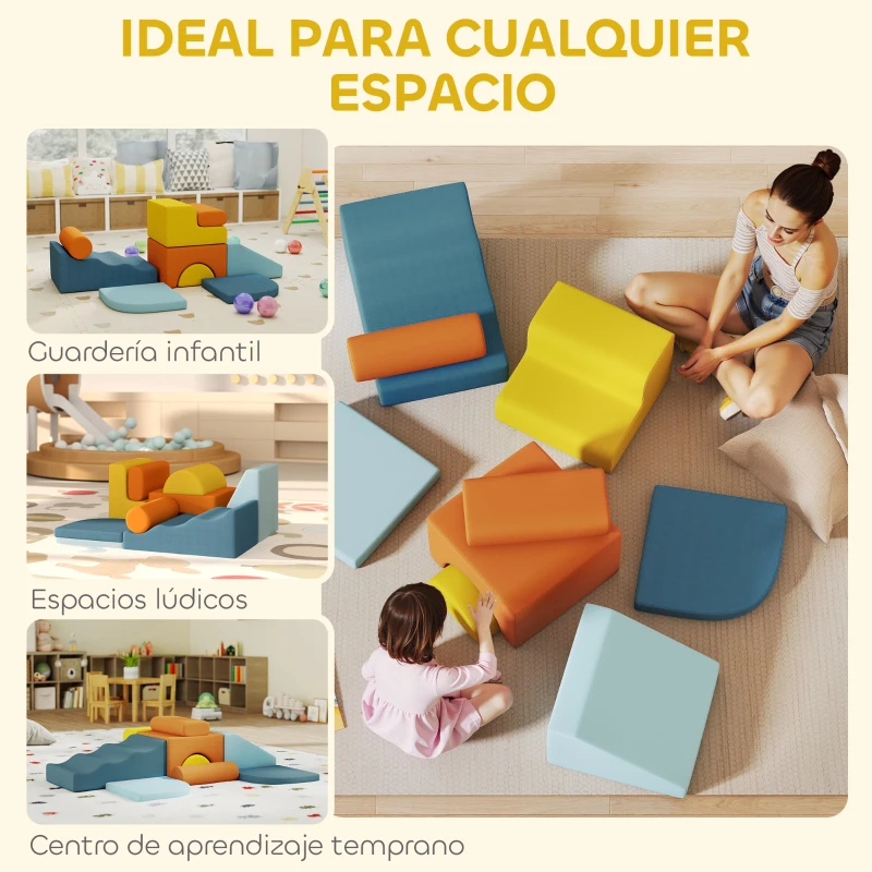 AIYAPLAY Juego de 9 Bloques de Espuma para Niños con Fundas de Terciopelo Lavables para Escalar y Gatear Multicolor