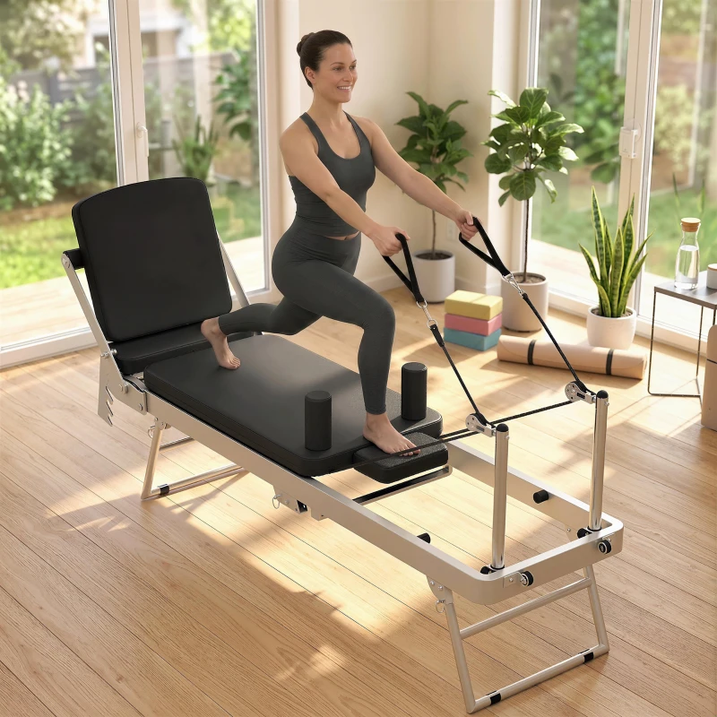 SPORTNOW Reformer Pilates Pliabil pentru Acasă cu 2 Benzi Elastice, Alb