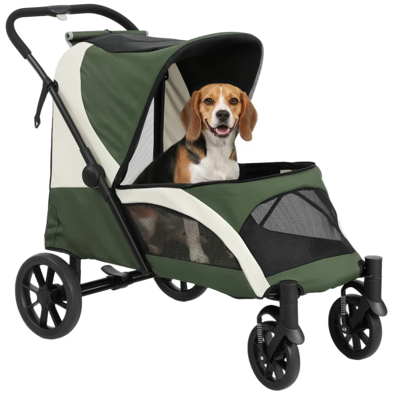 PawHut Opvouwbare Hondenbuggy voor 2 Kleine Honden tot 25 kg Donkergroen(m-11)