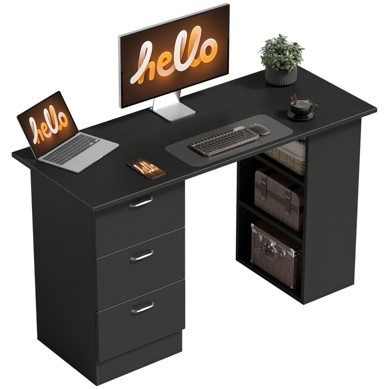 HOMCOM Birou PC cu 3 Rafturi și 3 Sertare pentru Cameră și Birou, din Lemn MDF, 120x49x72 cm, Negru(m-11)