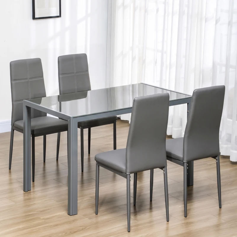 HOMCOM Ensemble table à manger avec 4 chaises, table de cuisine avec chaises en cuir synthétique, 120 x 70 x 75 cm, gris
