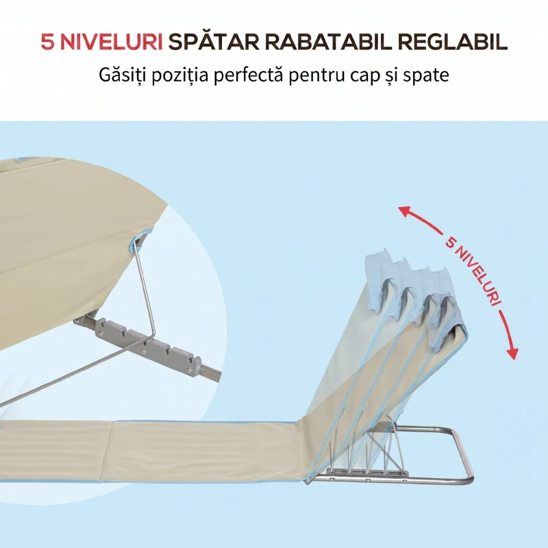 Outsunny Set 2 Șezlonguri de Plajă Pliabile cu Spătar Reglabil și Tetieră, 53x124x35-45 cm, Bej și Albastru