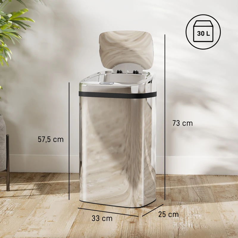 HOMCOM Sensor prullenbak 30 L automatische prullenbak met bewegingssensor voor kantoor, slaapkamer