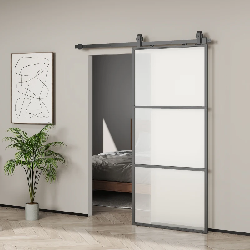 HOMCOM Ușă Glisantă Exterioară pentru Perete 91.4x203.2cm In Sticlă Mată Per Bucătărie