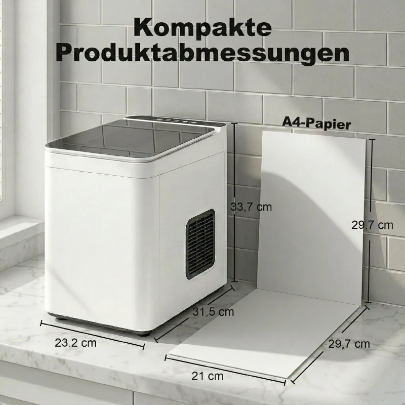 HOMCOM Tisch-Eismaschine Selbstreinigend Kompakter Eisbereiter mit Schaufel und Korb Weiß