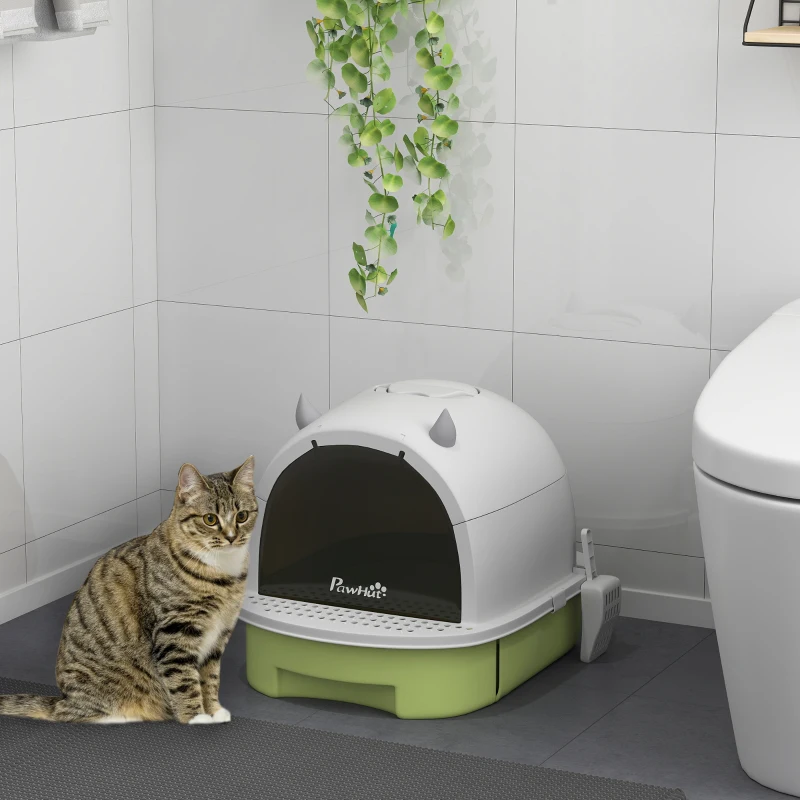 PawHut Ladă de toaletă închisă pentru pisici cu tavă detașabilă, lopățică și filtru cu cărbune activ, multicolor