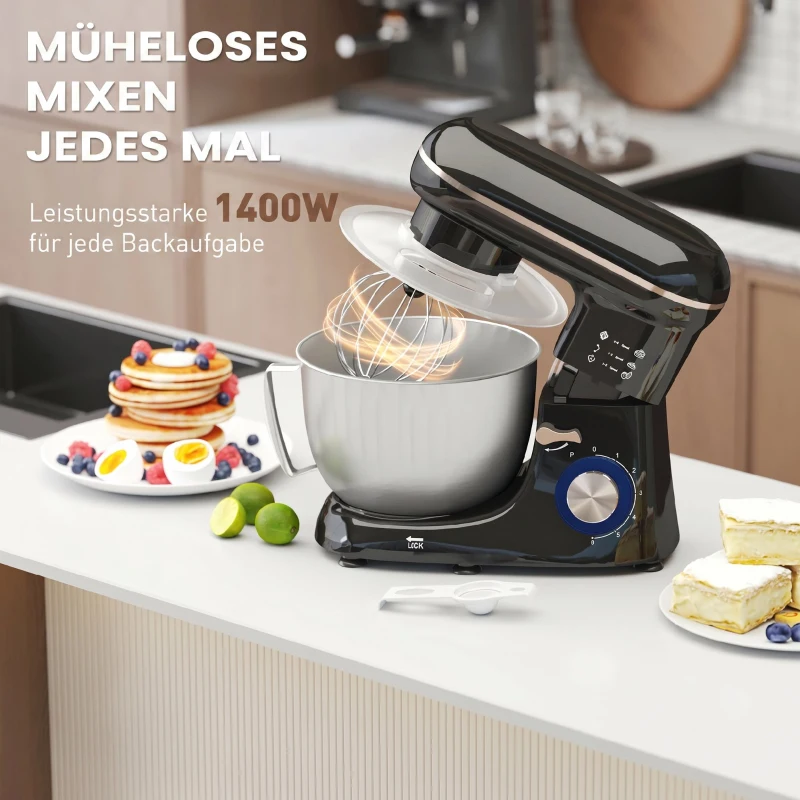 HOMCOM Küchenmaschine Knetmaschine mit 4,5L Edelstahlschüssel 1300W Teigmaschine mit 6+P Geschwindigkeit Beige