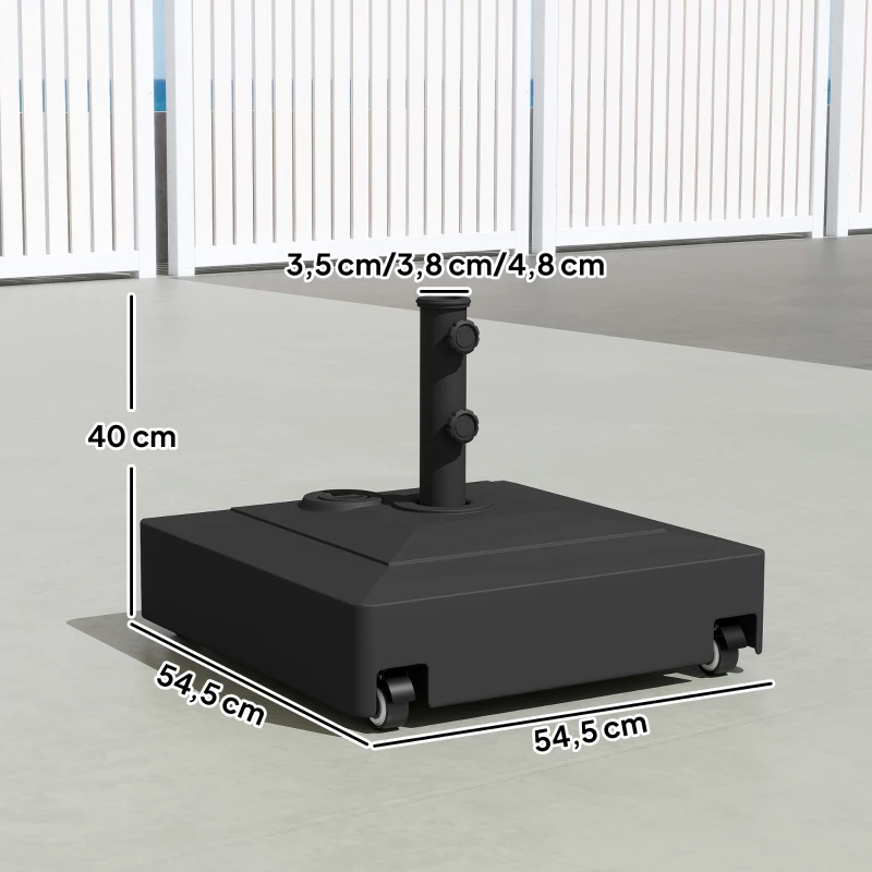 Outsunny Sonnenschirmständer mit Rädern, Befüllbar mit 61 kg Sand/40 kg Wasser, Für Schirmstangen mit Ø35, 38, 48 mm, Schwarz