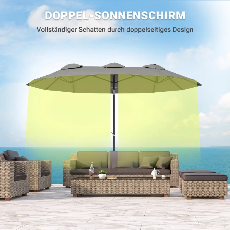 Outsunny Sonnenschirm, Gartenschirm, neigbar, mit Handkurbel, Winddach, Polyester+Stahl, grau, 295 x 152cm