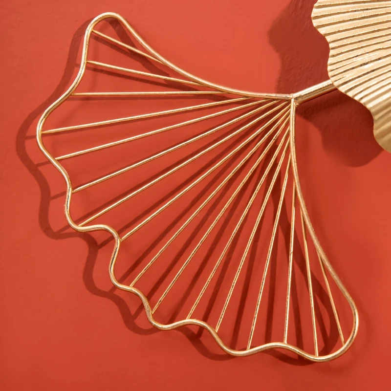 HOMCOM Decoratiune de perete 3D Moderna Frunze de Ginkgo Sculpturi de Perete Agatate Decor pentru Sufragerie Dormitor Sufragerie, Auriu