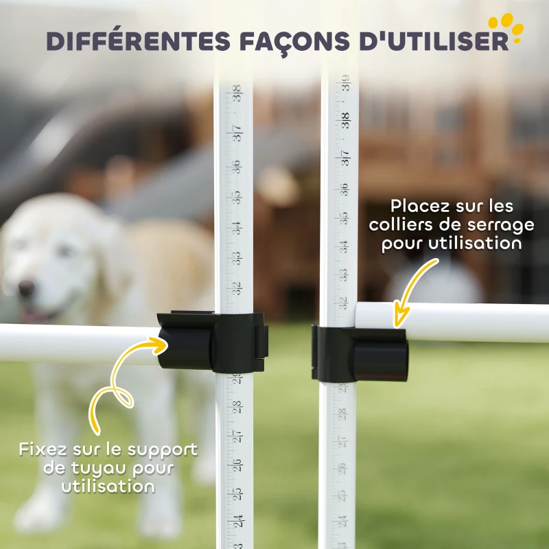 PawHut Agility pour Chiens, Kit Agility Chien Parcours, Set de 4 Obstacles Professionnels Hauteur Réglable, Système de Maintien au Sol, Sac de Transport, Jeux Intéressants, Entraînement, Blanc