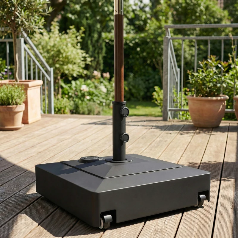 Outsunny Sonnenschirmständer mit Rädern, Befüllbar mit 61 kg Sand/40 kg Wasser, Für Schirmstangen mit Ø35, 38, 48 mm, Schwarz