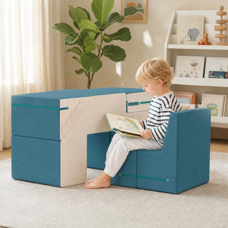 AIYAPLAY Spielsofa Samt 2-Teiliges Kindersofa aus Schaumstoff Waschbar Modulares Kindercouch  für Kinder 0,5 bis 3 Jahre