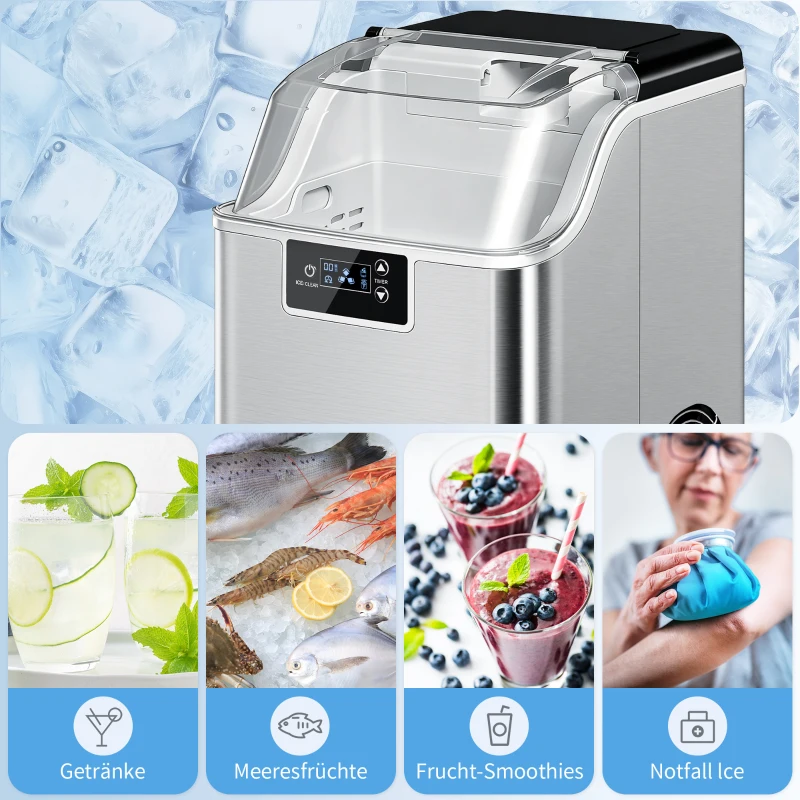 HOMCOM Eiswürfelmaschine, Eiswürfelspender, Ice-Maker, 20 kg/24h Eiswürfelbereiter mit 2,1 L Wassertank, Silber