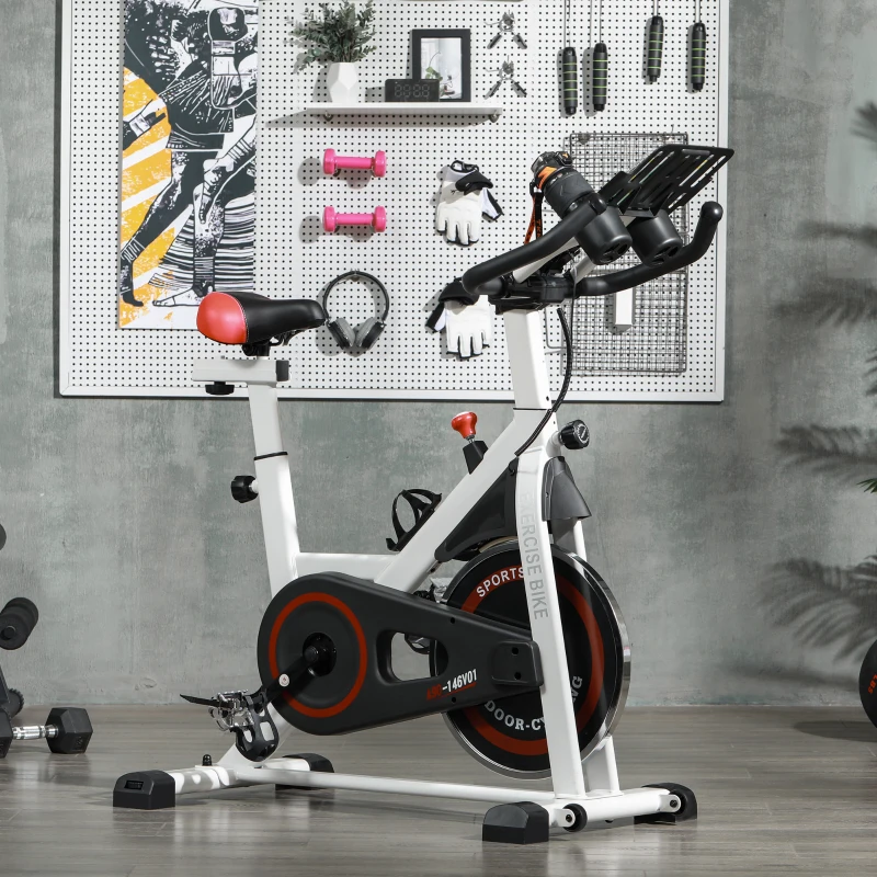 HOMCOM Bici Estática con Resistencia Regulable Volante de Inercia 8 kg Pantalla LCD Manillar y Asiento Ajustable Blanco