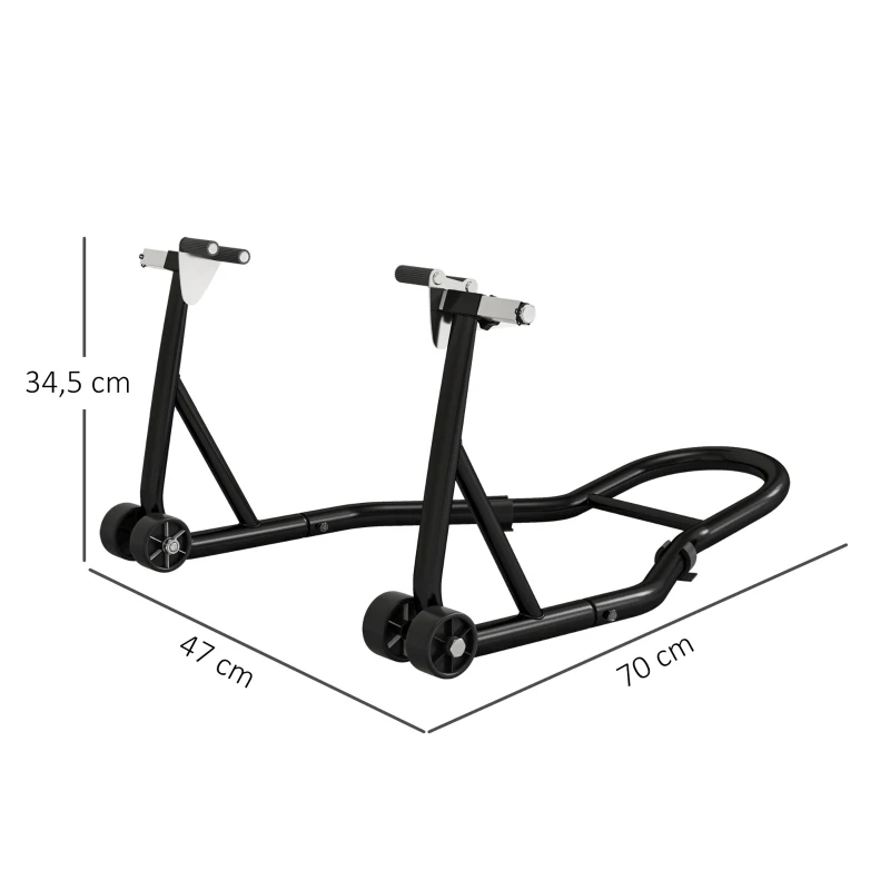 HOMCOM Support pour moto, béquille avant pour moto avec goupille réglable et adaptateurs pour bras oscillant, noir