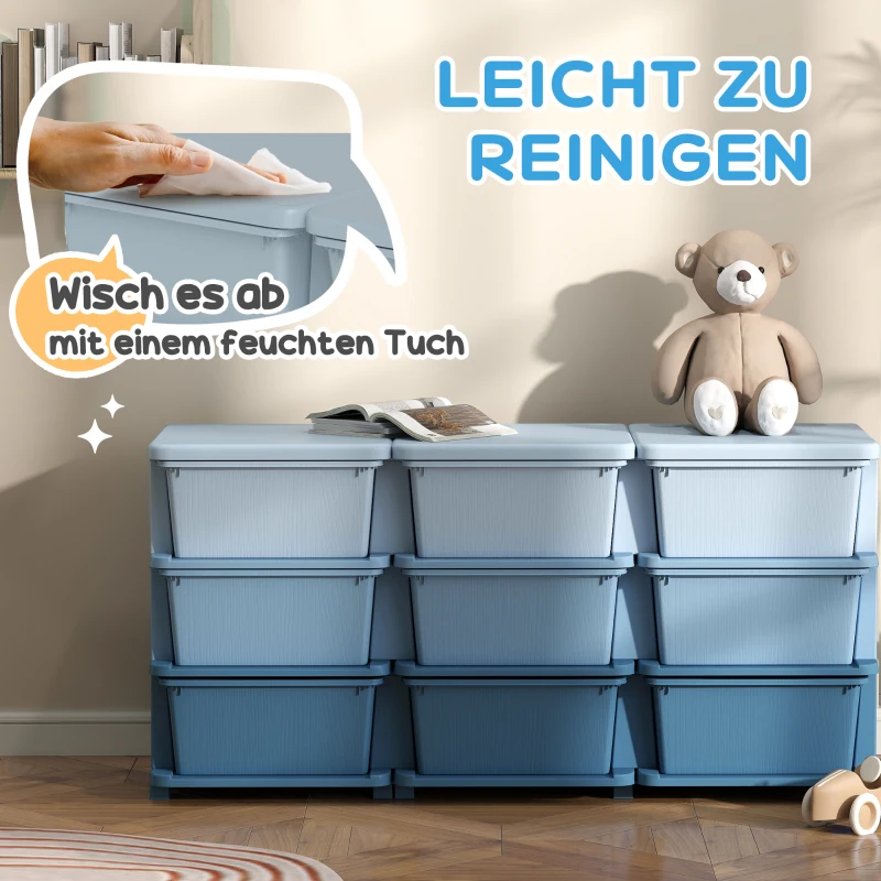 HOMCOM Aufbewahrungsbox für Kinder, Kinder-Aufbewahrungsbox, 9 Schubladen, Blau
