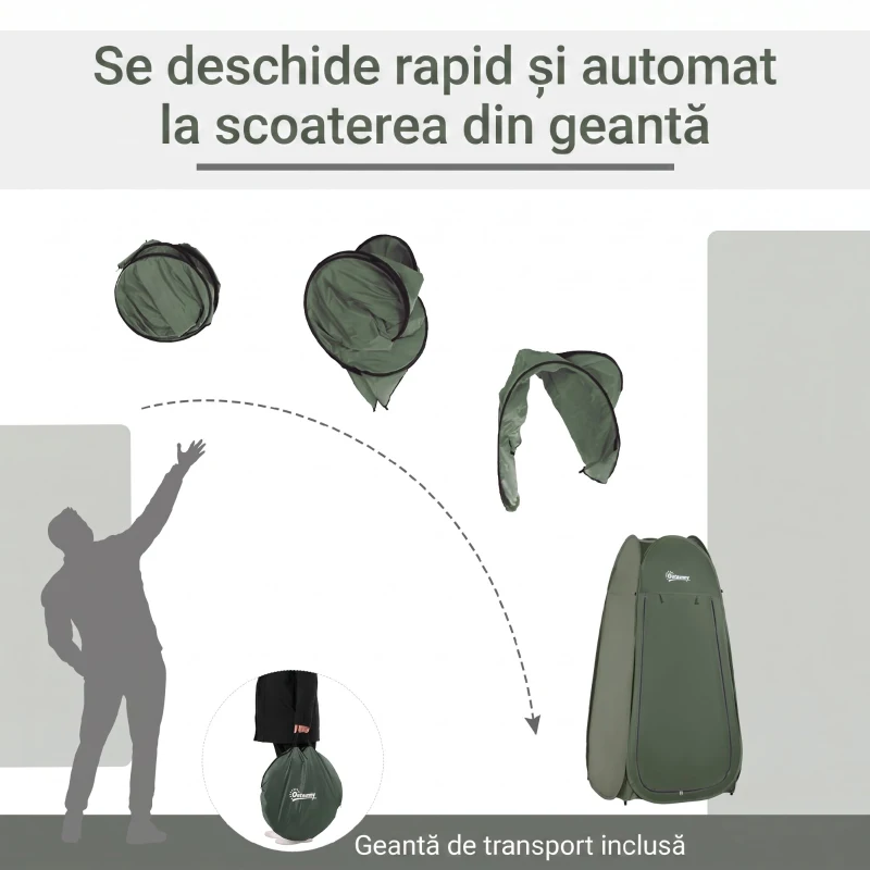 Outsunny Cort de Duș Pop Up Impermeabil din Poliester și Plastic, 100x100x185 cm, Verde Militar