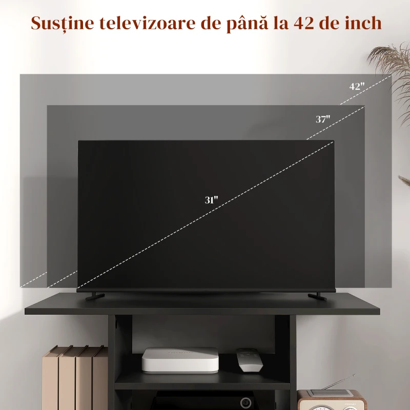 Homcom Mobilier Pentru Tv in Lemn cu Roti, Negru,40x40x80cm