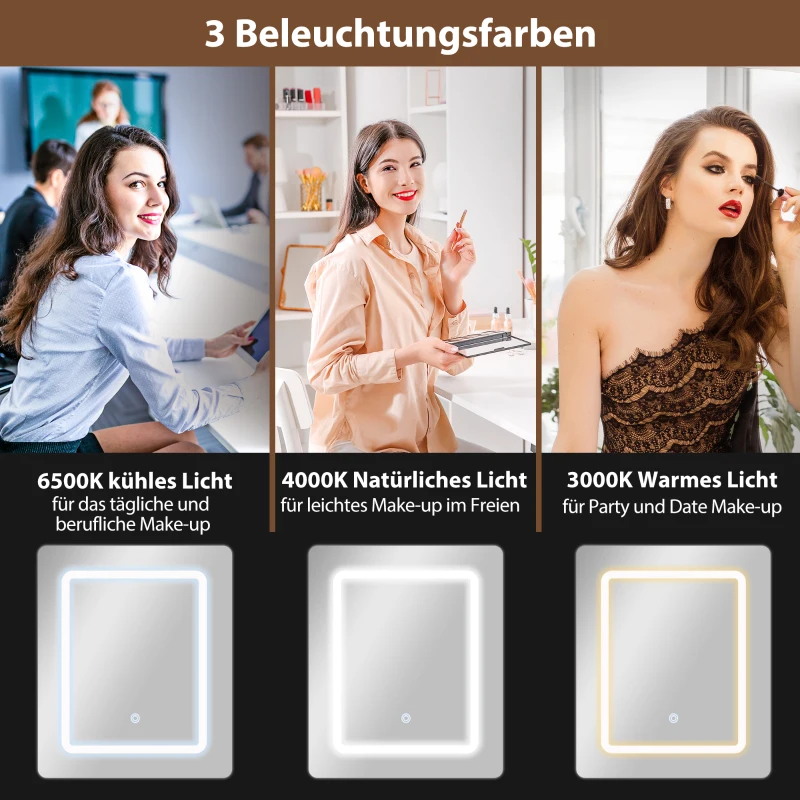 HOMCOM Compacter Make-uptafel met Spiegel en LED-verlichting, opklapbaar tafelblad, open planken, lade, MDF, Wit(m-4)