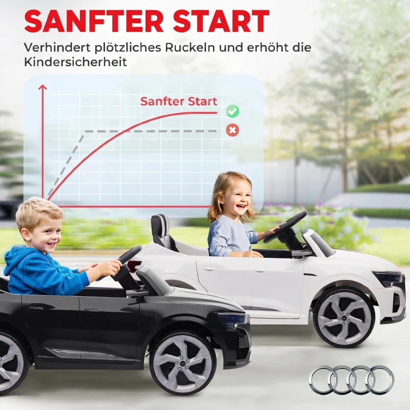 AIYAPLAY Elektro-Kinderauto, 12V Audi Q8, 3-5 km/h, Fernsteuerung, Scheinwerfer, Musik, Weiß