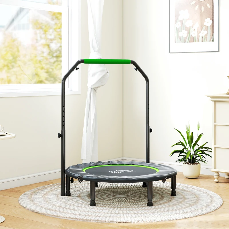 HOMCOM Cama Elástica Plegable Ø102 cm con Mango Ajustable Marco de Acero para Entrenamiento Piernas Cuerpo Negro y Verde