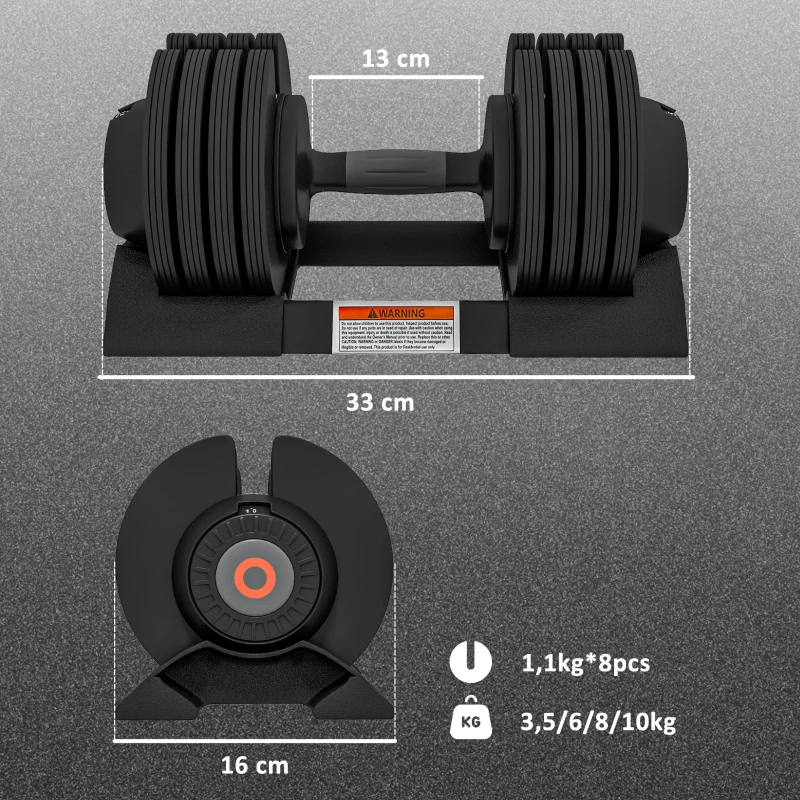 SPORTNOW Verstellbare Hantel, 3,5-10 kg Hantel mit Ablagefach, rutschfest Griff, Kurzhantel aus Kunststoff