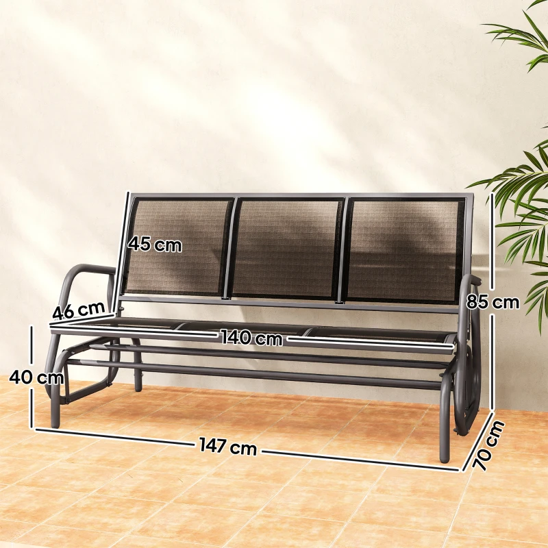Outsunny Mecedora de Exterior de 3 Plazas con Reposabrazos Carga 300 kg para Terraza Balcón Patio 147x70x85 cm Negro