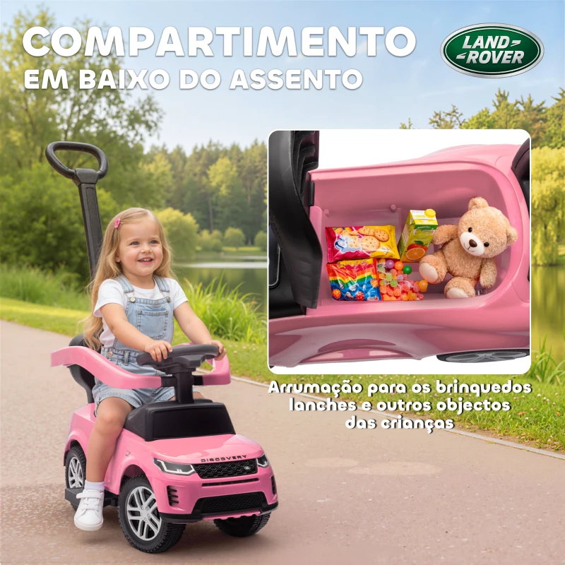AIYAPLAY Carro Andador 2 em 1 para Crianças Land Rover Discovery com Buzina Pega de Empurrar e Barra Removíveis 84x40x94,5 cm Rosa